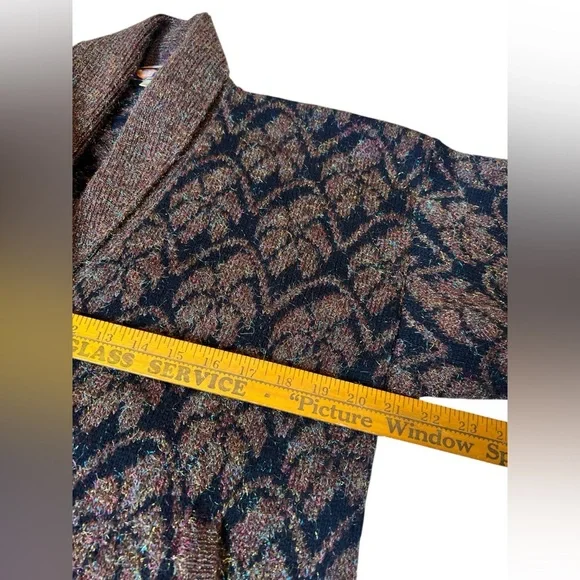 Vintage Metallic Eyelash Knit Cardigan WK Lung Kong Co Red Button Shawl Collar - Picture 8 of 11